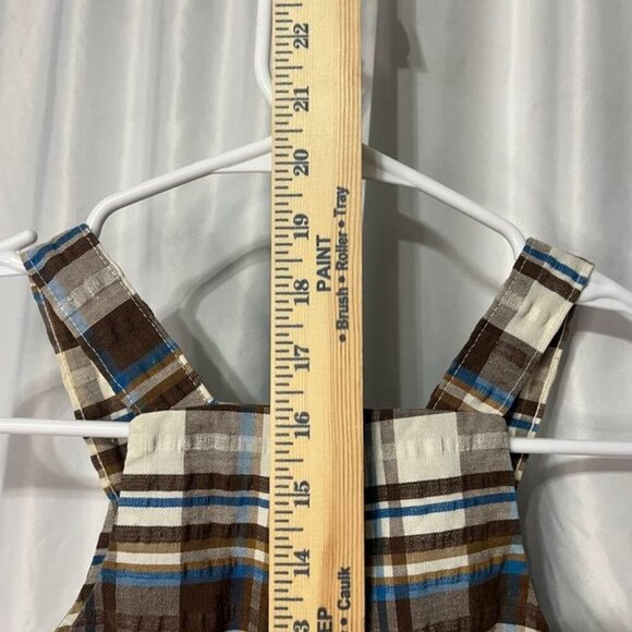 Vintage Donmoor Boys 4T Plaid Shortall Overalls Brown Blue Retro Style - Picture 4 of 7